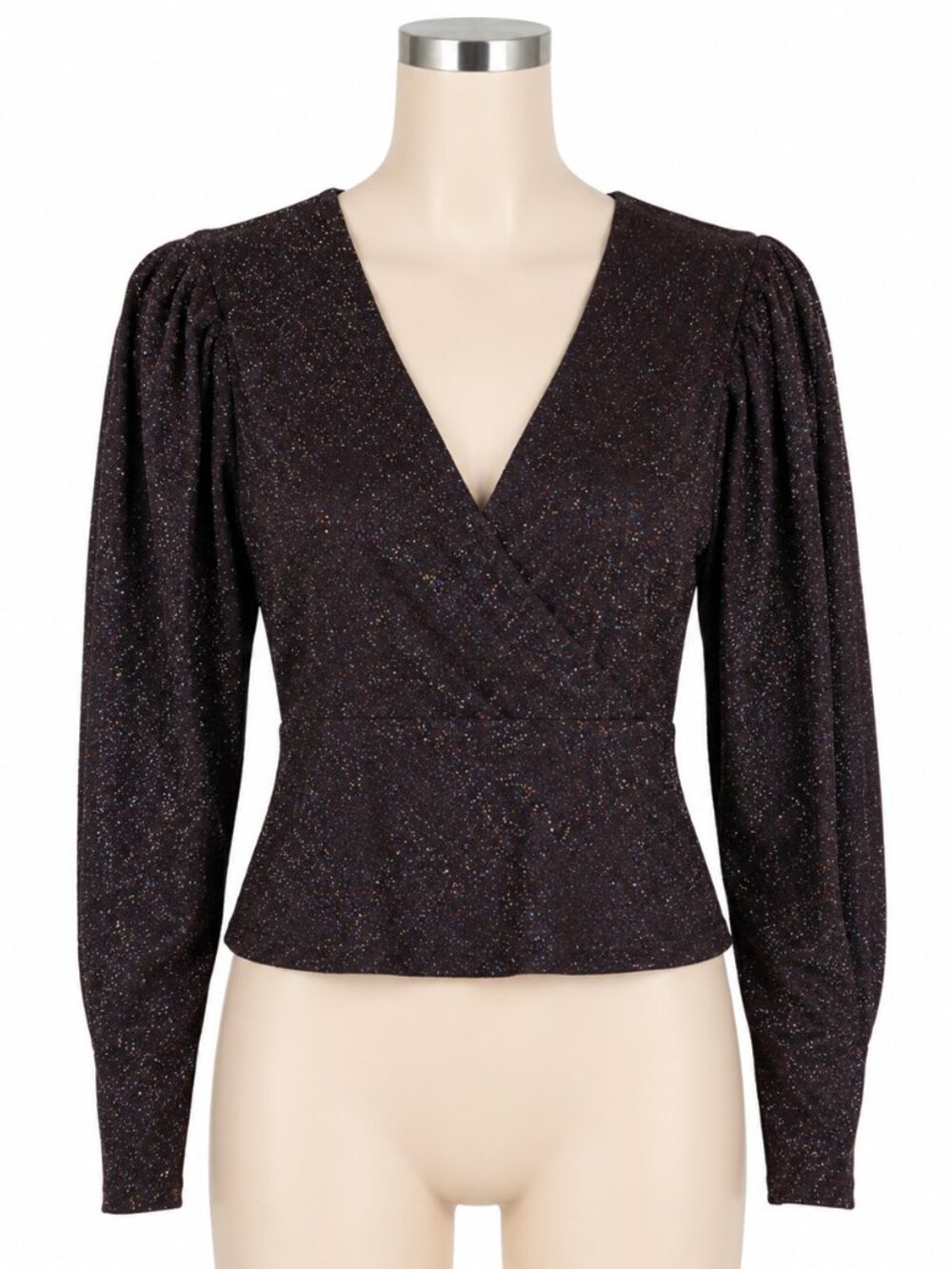 Suzy Shier Top Party Sparkly Blouse Surplice Wrap Front Pullover‎ Womens Medium